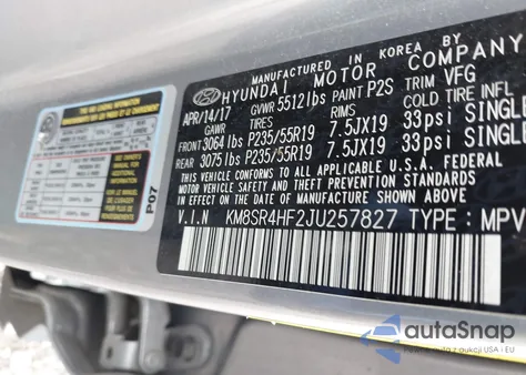 2018 Hyundai Santa Fe Limited Ultimate из США, поврежденный, VIN KM8SR4HF2JU257827